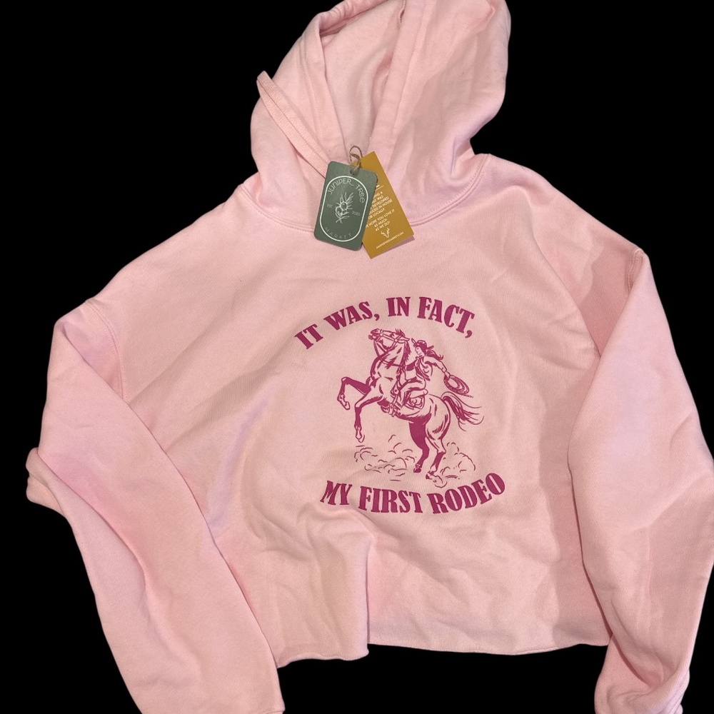 NEVER WORN - Soft Pink Cropped - My first rodeo hooded sweatshirt